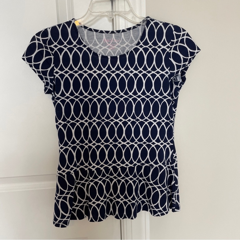 Lilly Pulitzer Women's Short Sleeve Navy Blue & White Pima Cotton Top S Small